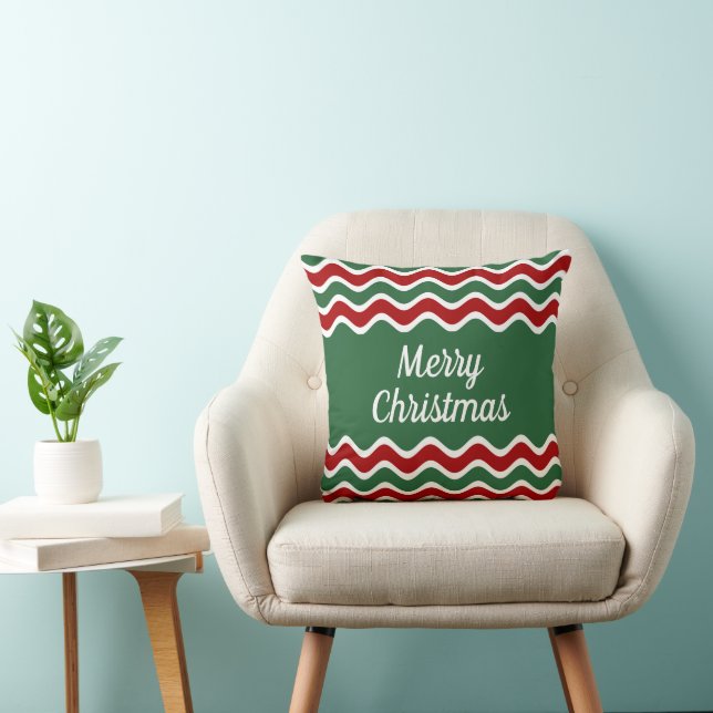 Almofada Natal Festivo Verde Listras Vermelhas (Cadeira)