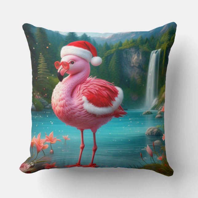 Almofada Natal Flamingo Como Papai Noel-47475 (Frente)