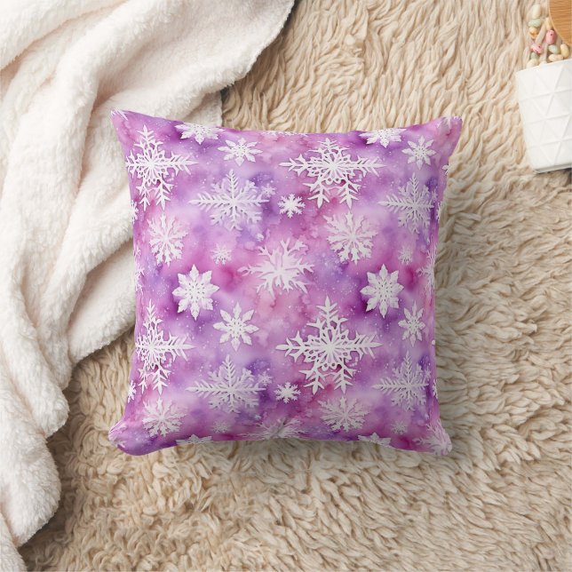Almofada Natal Flocos de Neve Brancos Roxos (Cobertor)
