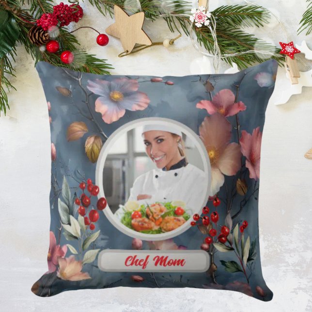 Almofada Natal Floral Personalizado Chef Mãe Foto (Criador carregado)