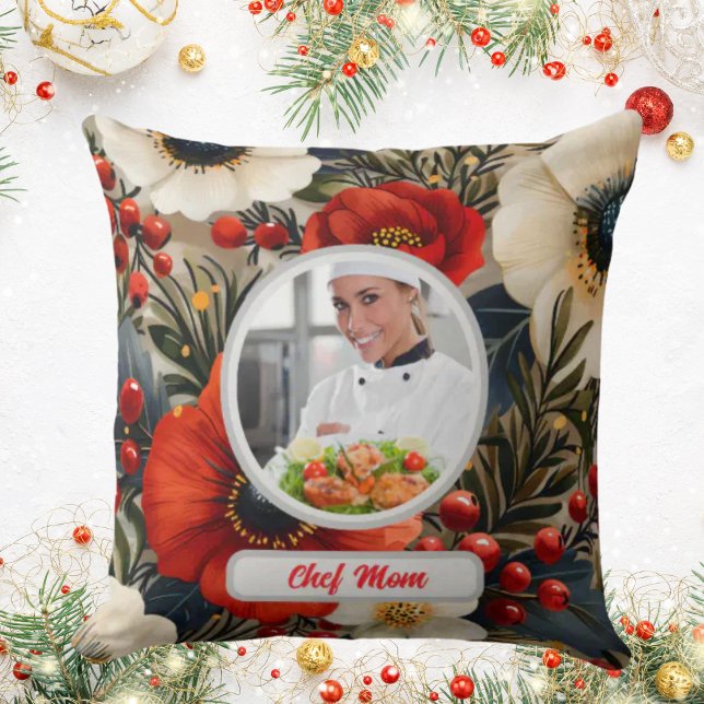 Almofada Natal Floral Personalizado Chef Mãe Foto (Criador carregado)