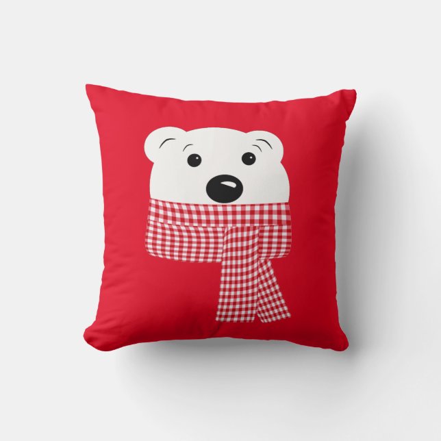 Almofada Natal, focinho de urso, urso polar, vermelho, bran (Frente)