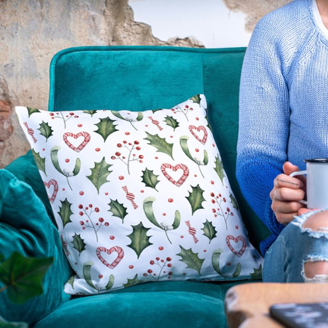 Almofada Natal Mistletoooe Holly Candy Canes (Criador carregado)