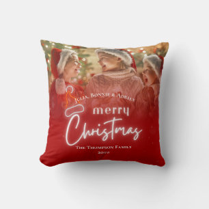 Almofada Natal Moderno Vermelho Personalizado 2 Fotos da Fa