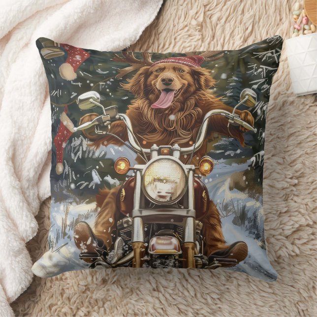 Almofada Natal na Nova Scotia com Cachorro Pilotando Moto (Cobertor)