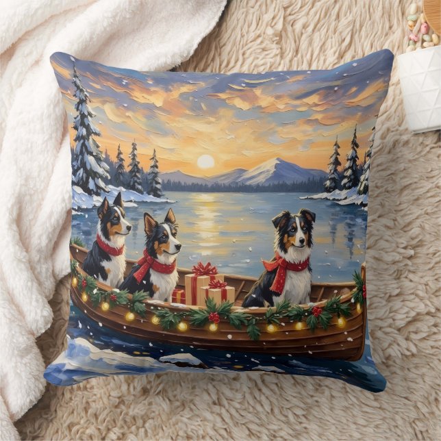 Almofada Natal no barco com Border Collie (Cobertor)