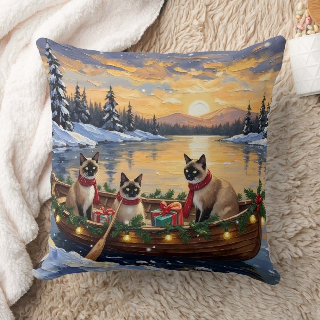 Almofada Natal no Barco com Gatos Siameses (Cobertor)