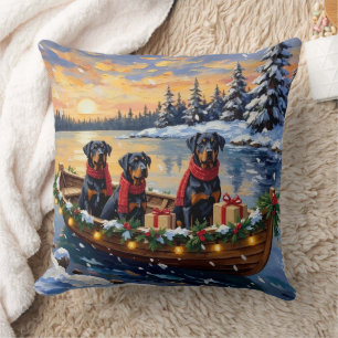 Almofada Natal no barco com Rottweiler