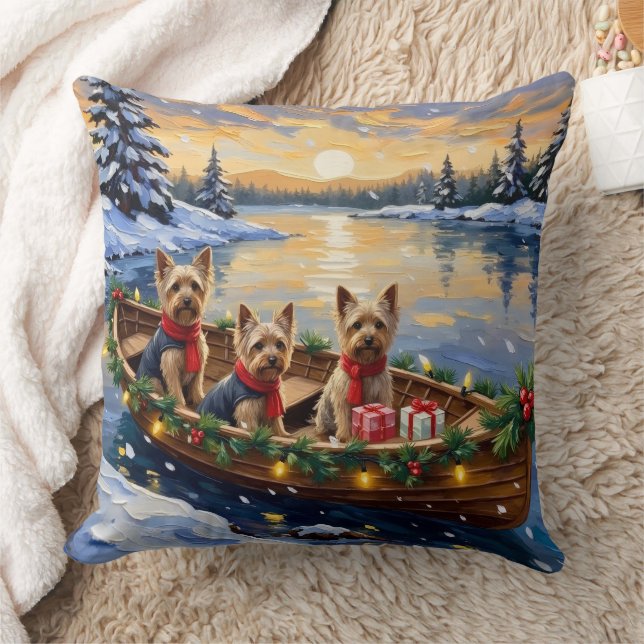 Almofada Natal no barco com Yorkshire Terrier (Cobertor)