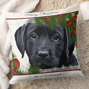 Almofada Natal no Black Lab - Puppy Labrador Personalizado