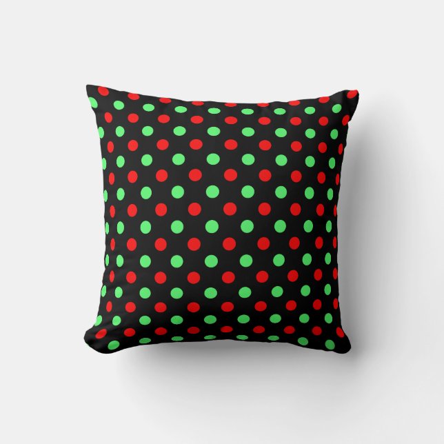 Almofada Natal - Padrão de Pontos Verde e Vermelho (Frente)