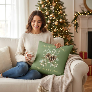 Almofada Natal Personalizado Feliz Ano Novo Verde Salvia Bo