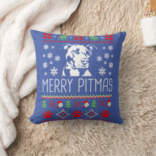Almofada Natal Pitbull Amantes Feliz Pitmas Festa Feia