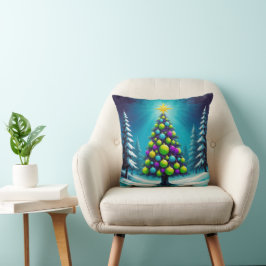 Almofada Natal Pop Art com Neon Verde Azul Roxo