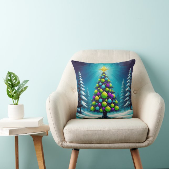 Almofada Natal Pop Art com Neon Verde Azul Roxo (Cadeira)