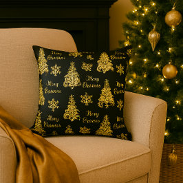 Almofada Natal Preto Elegante com Dourado