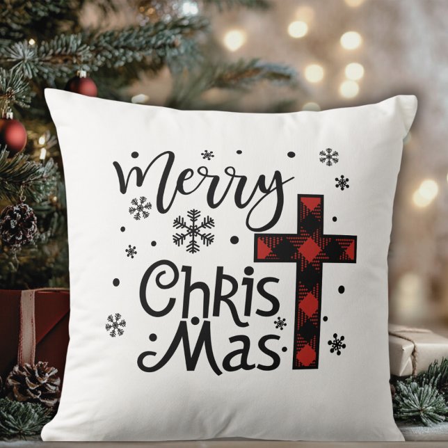 Almofada Natal Religioso Cristão Mas Cristo feliz (Merry Christ Mas Christian Religious Christmas Throw Pillow)