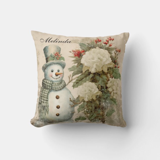 Almofada Natal Russo Personalizado Vintage Snowman (Frente)