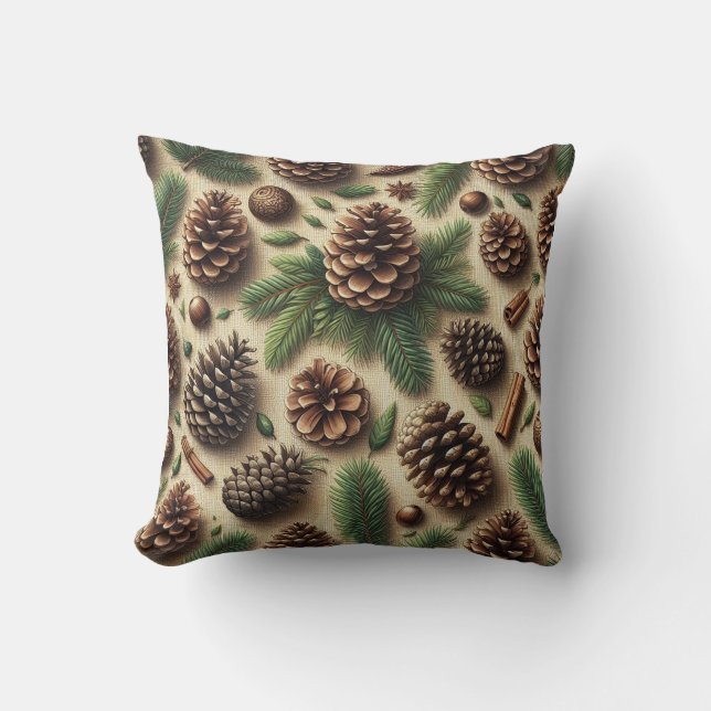 Almofada Natal Rustic Pinecone e Greenery Burlap (Frente)