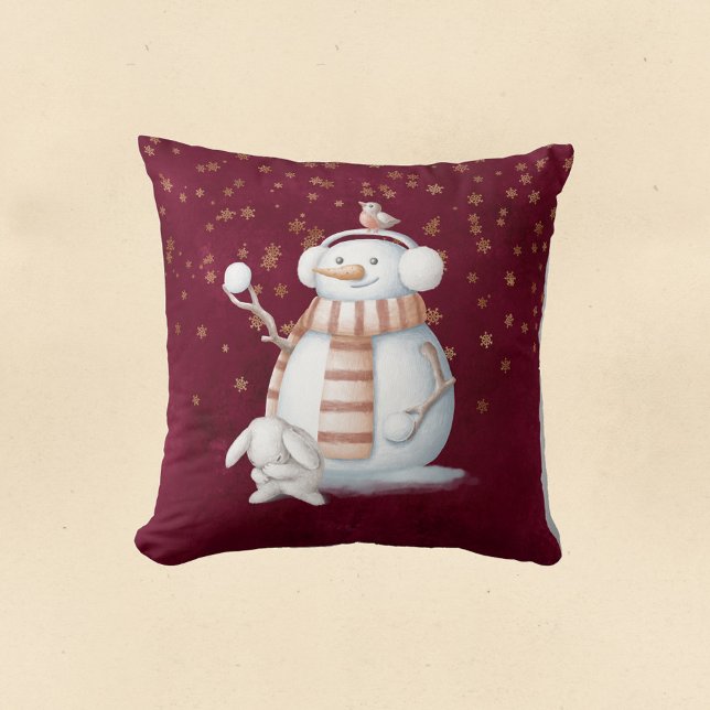 Almofada Natal Snowman Snowbolas Rabbit Watercolor (Criador carregado)