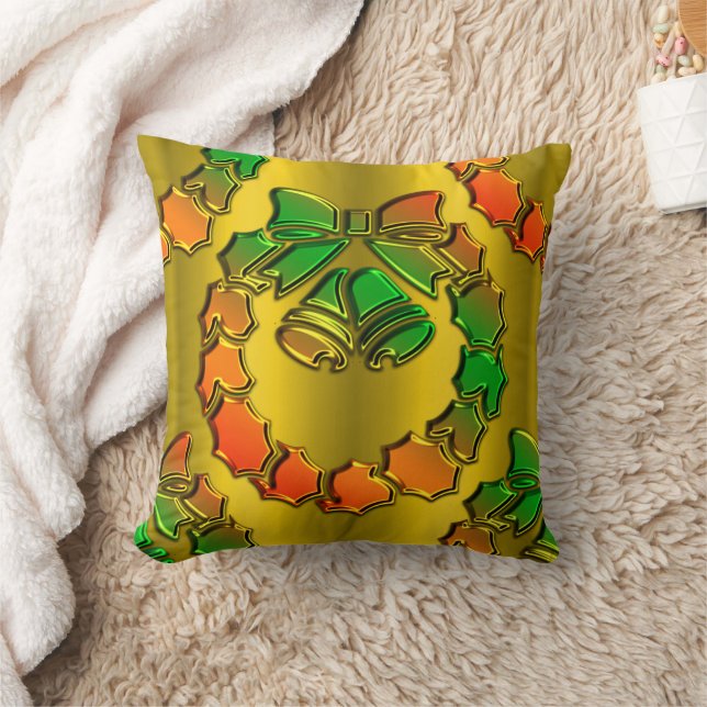 Almofada Natal Verde, Dourado e Vermelho Metálico (Cobertor)