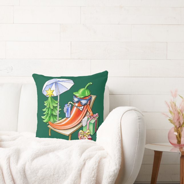 Almofada Natal Verde Quadrado Banho do Sol (Sofá)