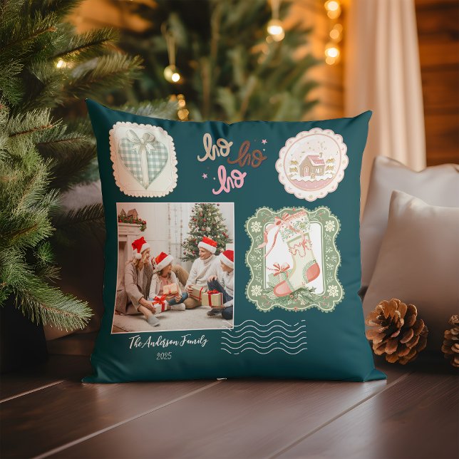 Almofada Natal Verde Rosa Retro (Criador carregado)