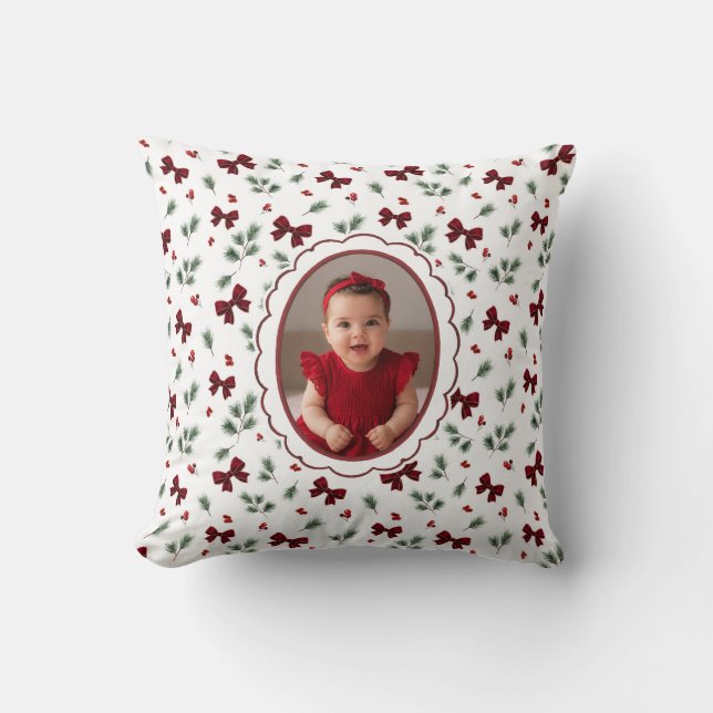 Almofada Natal Verdejante com Laço Vermelho de Natal (Frente)