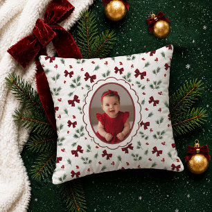 Almofada Natal Verdejante com Laço Vermelho de Natal