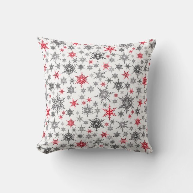 Almofada Natal, vermelho, branco, flocos de neve, inverno,  (Frente)