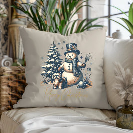 Almofada Natal Vintage Boneco de Neve e Cachorro