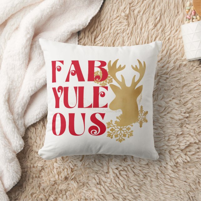 Almofada Natalino Reno Vermelho e Dourado Fab-Yule-Ous (Cobertor)