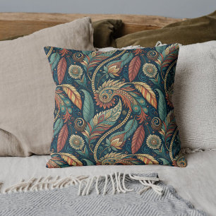 Almofada Native American Feather Swirl Terra Cotta Teal