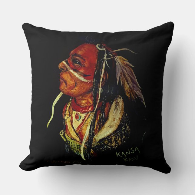 Almofada Native American "Kaw Warrior" Throw Pillow (Frente)