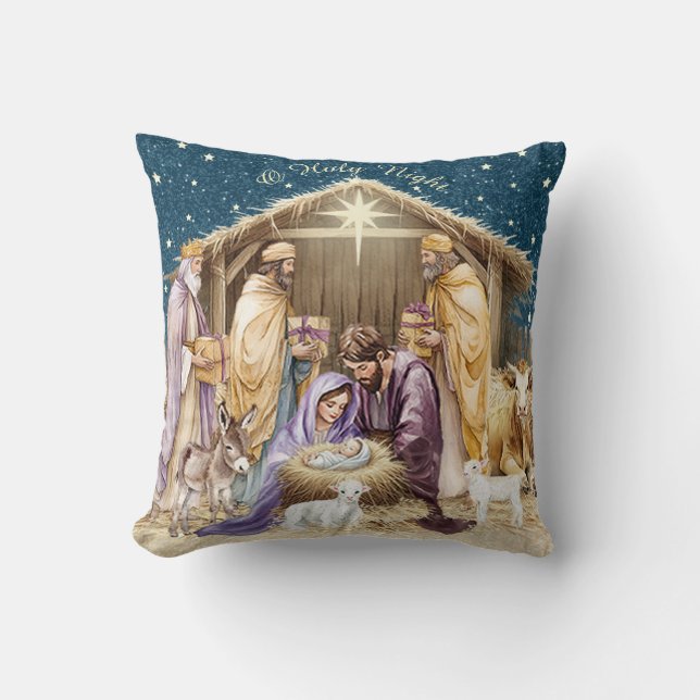 Almofada Natividade de Natal em Aquarela (Frente)
