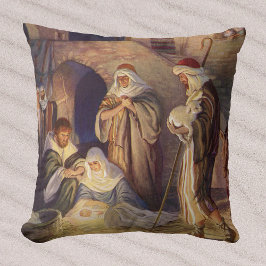 Almofada Natividade de Natal Vintage, 3 Pastores e Jesus