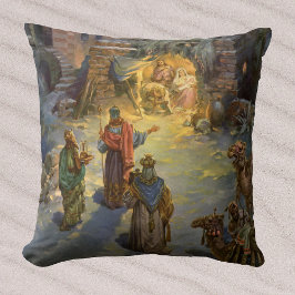 Almofada Natividade de Natal Vintage com Magos Visitantes