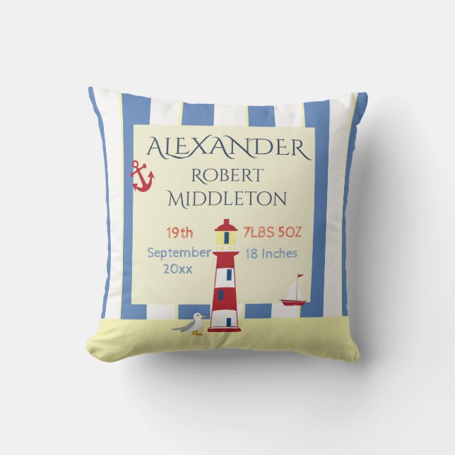 Almofada Náutica Bebê Stats Boy Blue Strips (Frente)