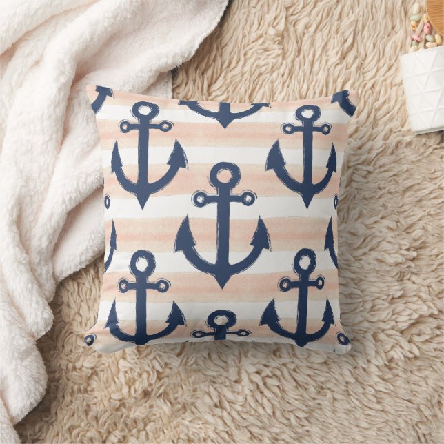 Almofada Náutica Blue Anchors Beach House Lakeside Boho (Cobertor)