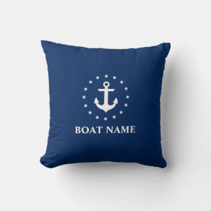 Almofada Náutica Nome do Barco Anchor Estrelas Marinho Azul