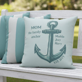 Almofada Nautical Mom Family Anchor Sea Green Heritage