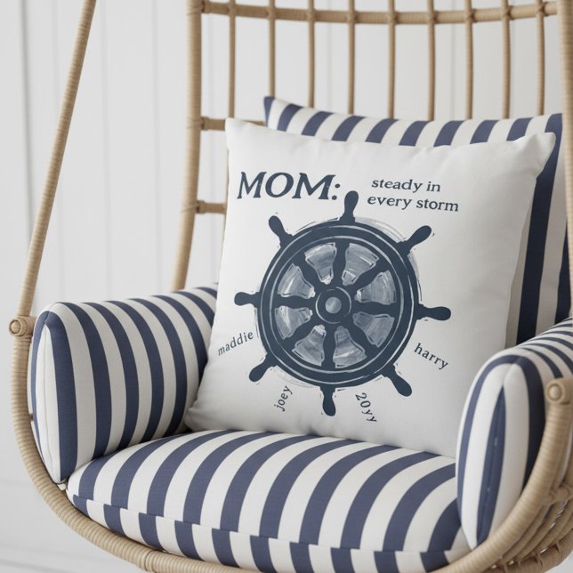 Almofada Nautical Mom Steady Helm Family Names (Nautical Mom pillow with Family Names - perfect for mother's day, birthday or just because!)