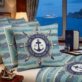 Almofada Nautical Navy & Teal Anchor Sea Shells Pattern