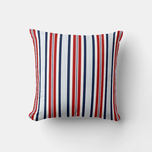 Almofada Nautical Stripes -  Blue, White, Red Maritime (Frente)