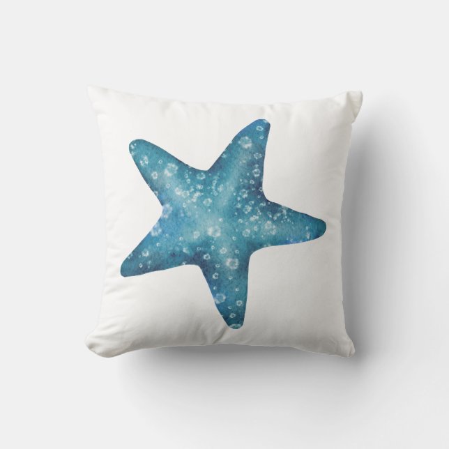 Almofada Nautical Watercolor Blue Starfish (Frente)