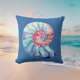 Almofada Nautilus Shell em Azul-Coral e Cinza em Azul