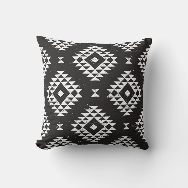 Almofada Navajo Geométrico: Tribal Branco Negro. (Frente)