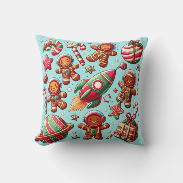 Almofada Nave espacial de biscoito de gengibre natal (Frente)