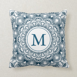 Almofada Navi azul floral mandala monograma
