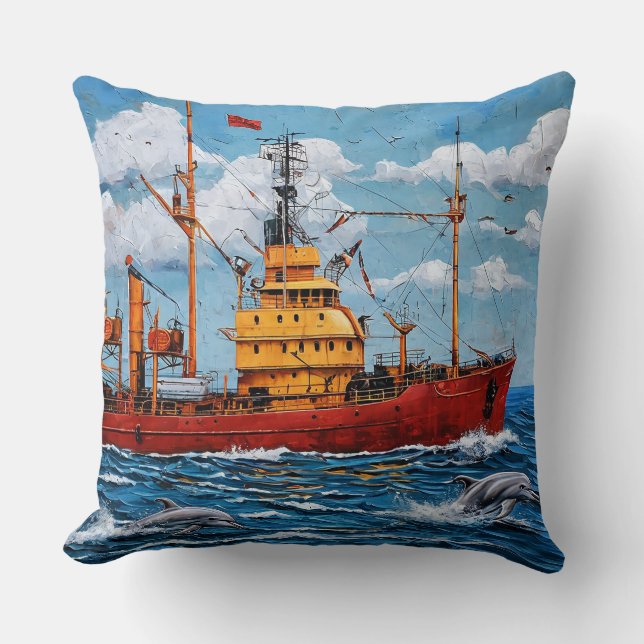 Almofada Navio à Vela Viagem Marítima Estética Decorativa (Frente)